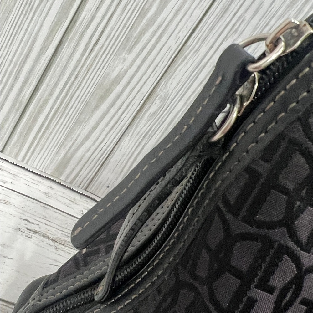 Gianni Bini Black Jacquard Logo Satchel Tote Handbag Leather Trim Structured Bag - Picture 8 of 10